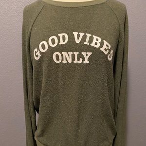 Grayson/Threads “Good Vibes Only” crewneck sweatshirt (green): Size L